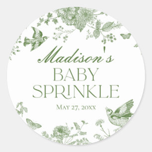 Sticker Rond Toile Verte De Jouy Vintage Floral Bébé Parsemé