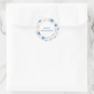 Sticker Rond Toiles d'araignées Halloween Rose Bleu