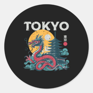 Sticker Rond Tokyo Dragon Asiatique Vintage Japonaise Mythique