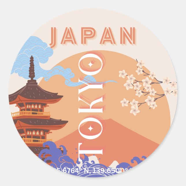 Sticker Rond Tokyo Japan Travel Art (Devant)