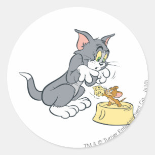 Sticker Rond Tom and Jerry Feed The Cat