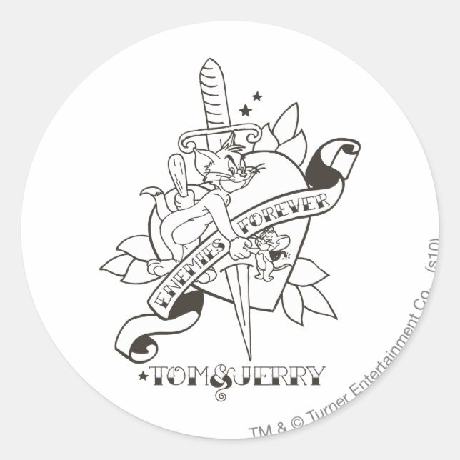 Sticker Rond Tom et Jerry Ennemis pour toujours 1 (Devant)