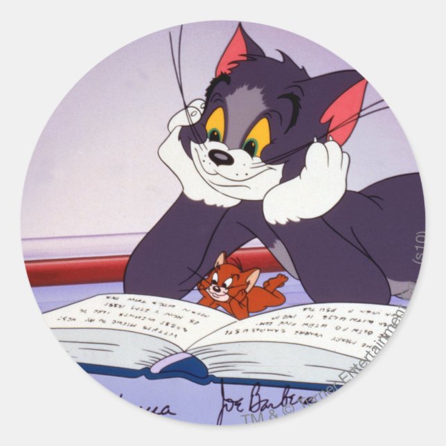 Sticker Rond Tom Et Jerry Lecture Livre Autographié (Devant)