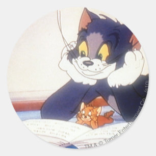 Sticker Rond Tom Et Jerry lisent un livre
