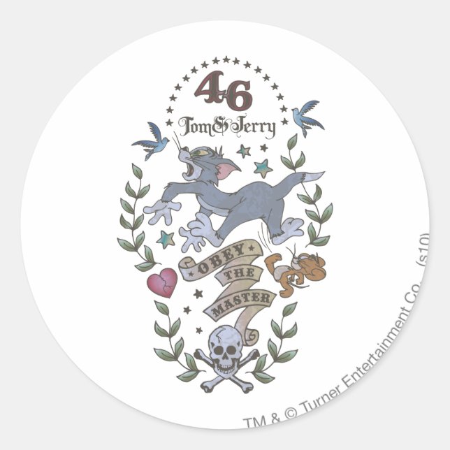 Sticker Rond Tom et Jerry Obey Le Maître 2 (Devant)