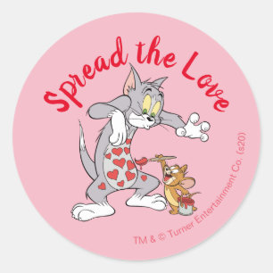 Sticker Rond Tom et Jerry Peindre les Coeurs de la Saint-Valent