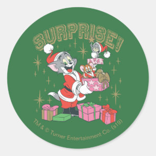 Sticker Rond Tom, Jerry et Nibbles Holiday Surprise