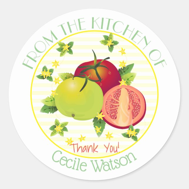 Sticker Rond Tomates cuire en canne | MERCI (Devant)