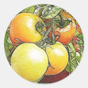 Sticker Rond Tomates fraîches d'héritage de jardin