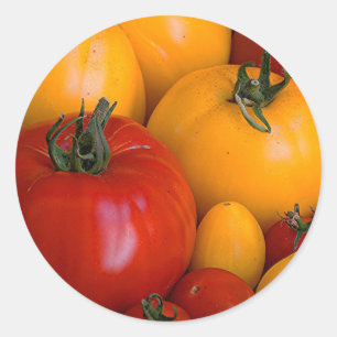Sticker Rond Tomates rouges, tomates jaunes