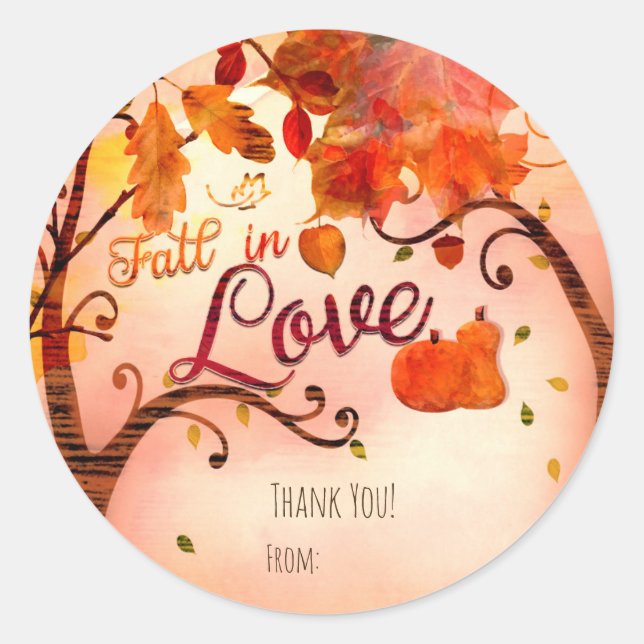 Sticker Rond TOMBER DANS L'AMOUR Automne Fête des mariées N'imp (Devant)