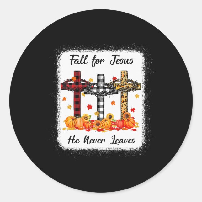 Sticker Rond Tomber Pour Jésus Il N'A Jamais Feuille Thanksgivi (Devant)