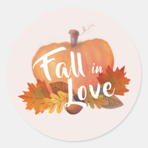 Sticker Rond Tombez amoureux Citrouille Feuilles d'automne Rose