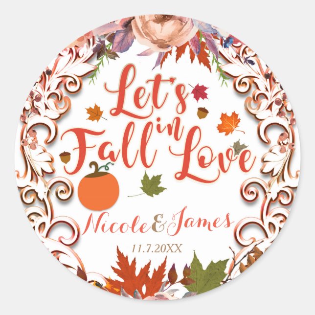 Sticker Rond Tombons dans l'amour Automne FÊTE DES MARIÉES flor (Devant)