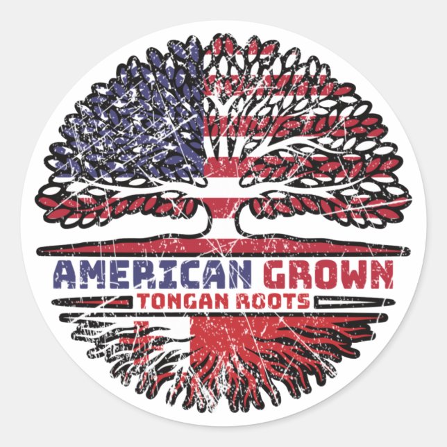 Sticker Rond Tonga Tongan États-Unis Amérique États-Unis Arbre  (Devant)