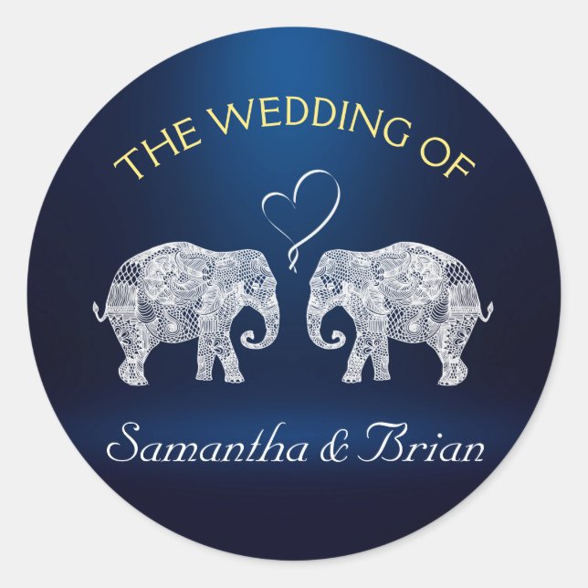 Sticker Rond TONNES D'AMOUR | Elephant Night Light Mariage Pers (Devant)