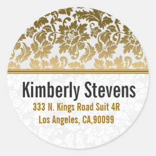 Sticker Rond Tons or Damas florales sur Arrière - plan blanc
