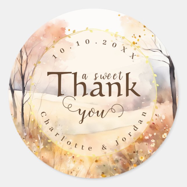 Sticker Rond Tons terreux fleur rustique Automne Mariage Merci (Devant)