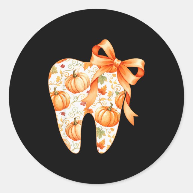 Sticker Rond Tooth Coquette Bow Dentist Thanksgiving Dental Ist (Devant)