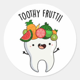 Sticker Rond Toothy Fruity Funny Dental Pun