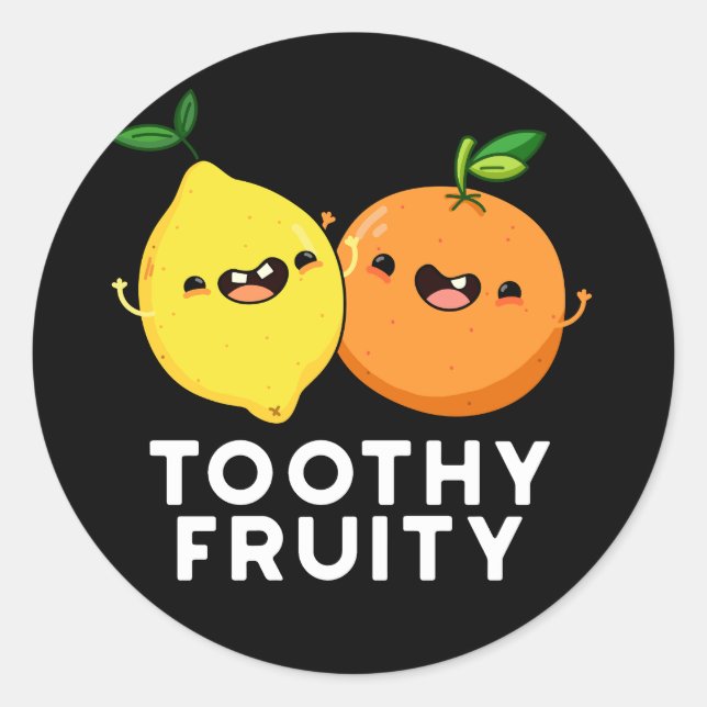 Sticker Rond Toothy Fruity Funny Fruit Pun Dark BG (Devant)
