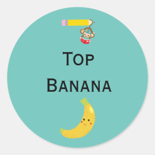 Sticker Rond Top Banana with Hanging Monkey Award Ruban