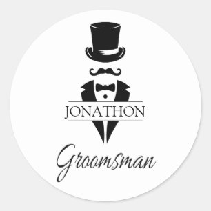 Sticker Rond Top Hat Tux Mustache Mariage Bachelor Party