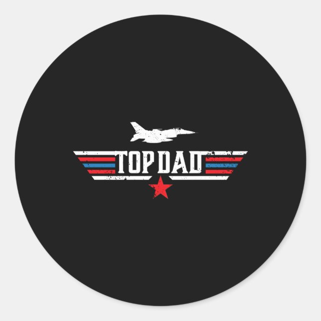 Sticker Rond Top Papa Top Movie Gun Jet Fête des pères (Devant)