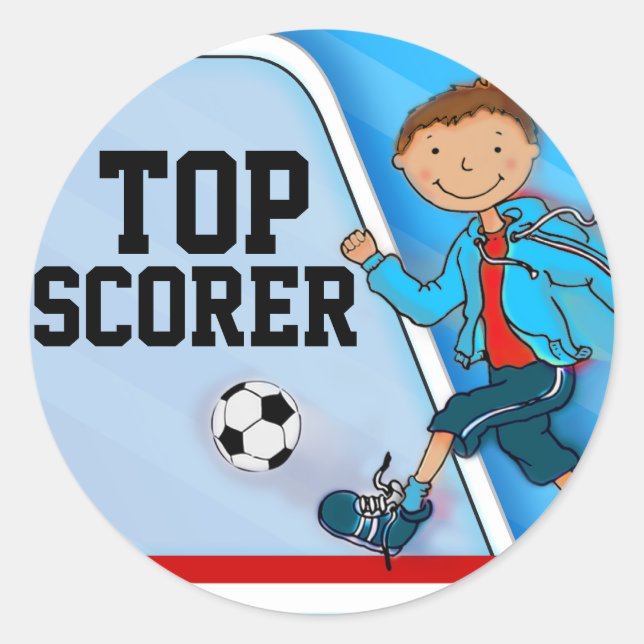 Sticker Rond Top Scorer garçons bleu football football football (Devant)