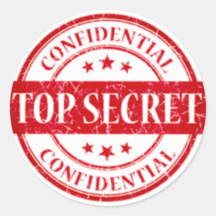 Sticker Rond Top Secret Confidentiel Timbre Blanc Étoiles Rouge