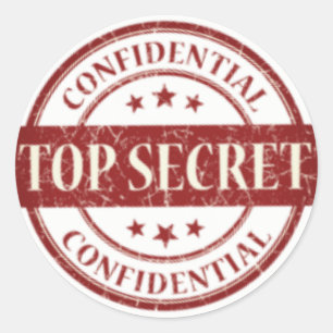 Sticker Rond Top Secret Tampon Confidentiel Étoiles Blanches Bo