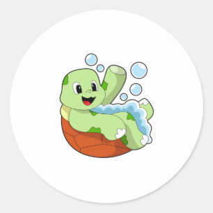 Sticker Rond Tortue à la baignade avec mousse