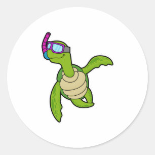 Sticker Rond Tortue à la natation avec tuba