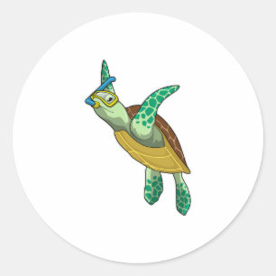 Sticker Rond Tortue à la plongée avec tuba