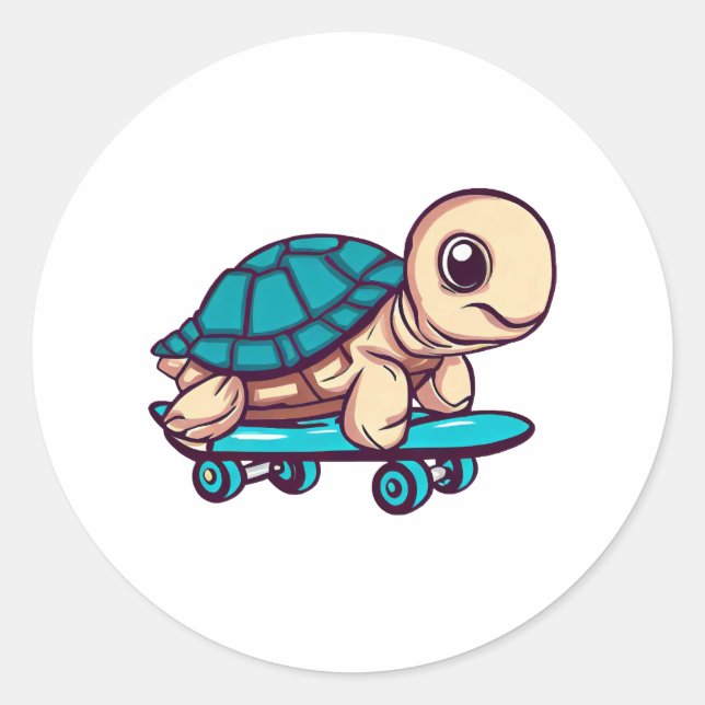 Sticker Rond Tortue à skateboard (Devant)
