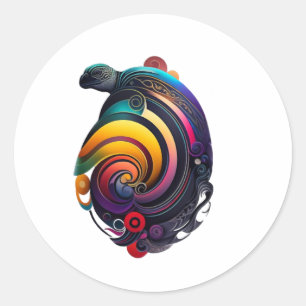 Sticker Rond Tortue arc-en-ciel