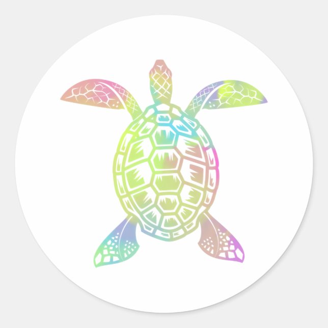 Sticker Rond Tortue arc-en-ciel couleur pastel (Devant)