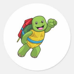 Sticker Rond Tortue au volant avec fusée