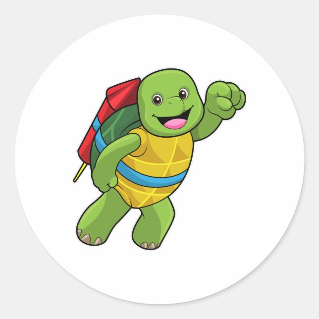 Sticker Rond Tortue au volant avec fusée (Devant)