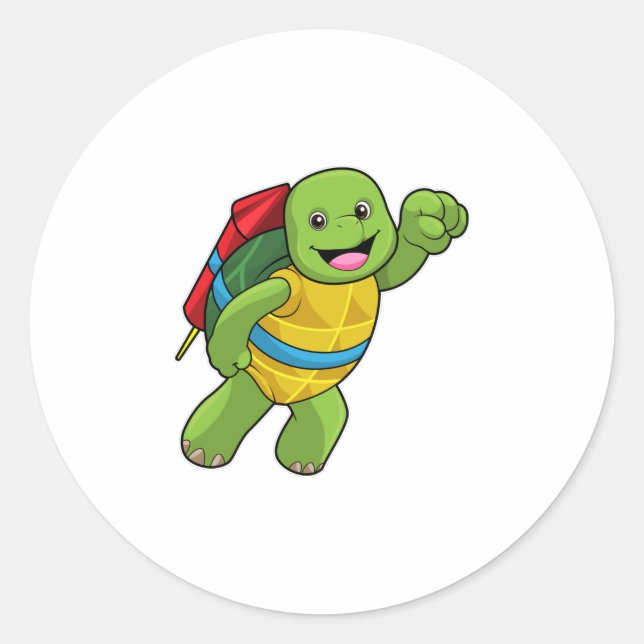 Sticker Rond Tortue au volant avec fusée (Devant)