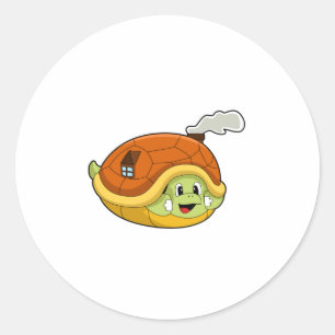 Sticker Rond Tortue avec coquille comme maison