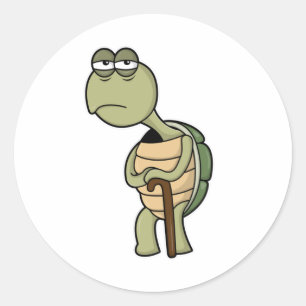 Sticker Rond Tortue avec coquille et bâton de marche