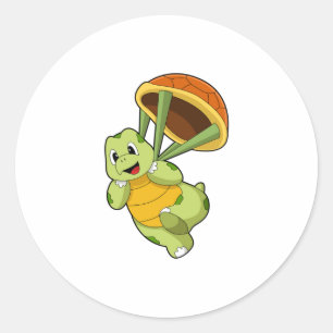 Sticker Rond Tortue avec Shell en tant que Skydiver