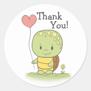 Sticker Rond Tortue avec un ballon en forme de cœur Merci Class