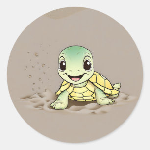 Sticker Rond Tortue Bébé Sourire