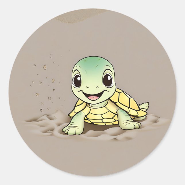 Sticker Rond Tortue Bébé Sourire (Devant)