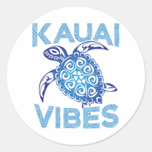 Sticker Rond Tortue bleu polynésienne de mer Tribal Kauai Vibes