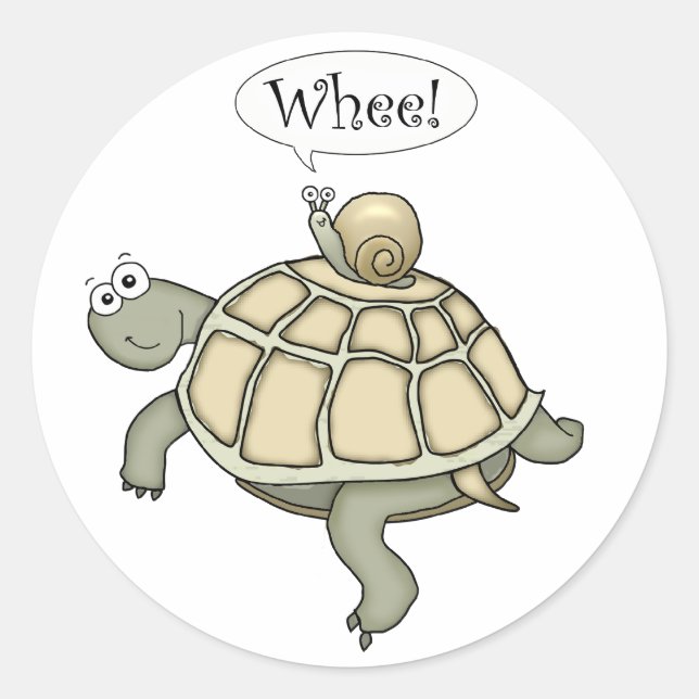 Sticker Rond Tortue caricaturale et escargot Wheel ! Cadeaux au (Devant)