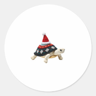 Sticker Rond Tortue chapeau de Père Noël - Cadeau Noël Tortue d
