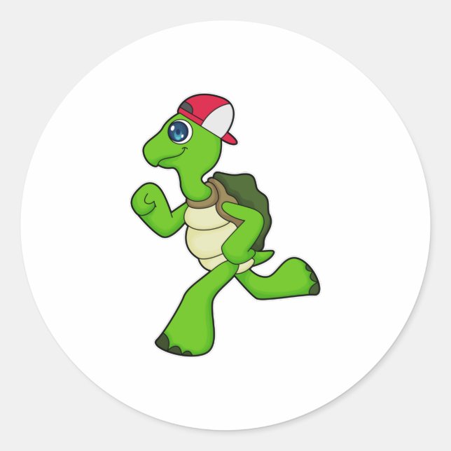 Sticker Rond Tortue comme coureur avec Casquette (Devant)